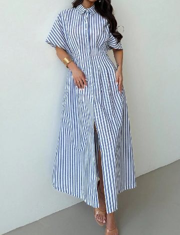 Rochie lunga SHEIN, albastru/alb