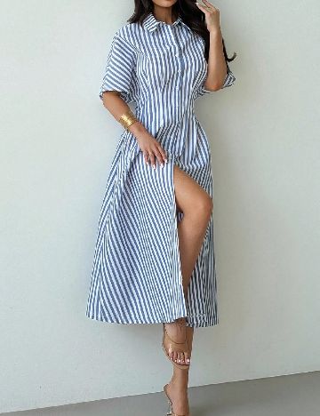 Rochie lunga SHEIN, albastru/alb