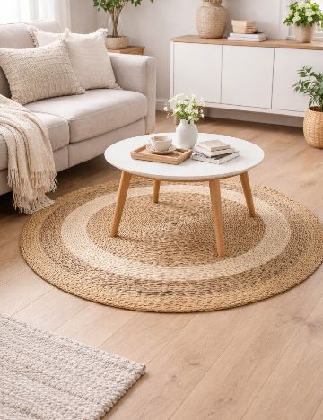 Covor rotund din iarbă de mare împletită, maro