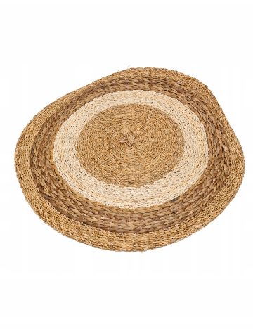 Covor rotund din iarbă de mare împletită, maro