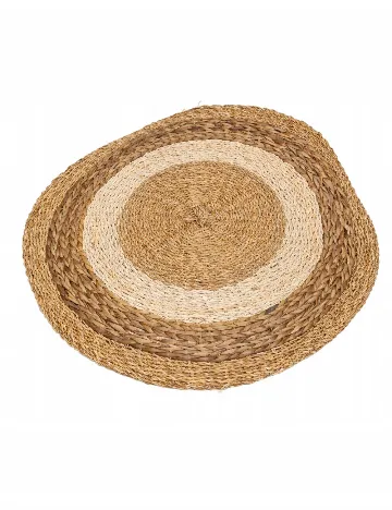 Covor rotund din iarbă de mare împletită, maro