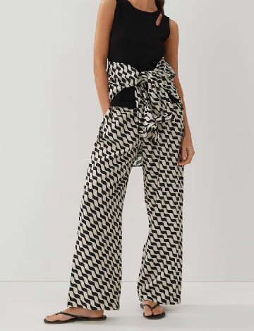 Pantaloni Someday, ecru/negru