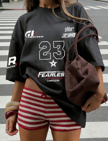 Tricou Oversize SHEIN, gri