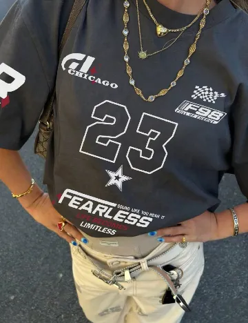 Tricou Oversize SHEIN, gri