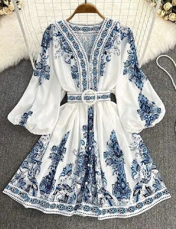 Rochie scurta SHEIN, alb/albastru