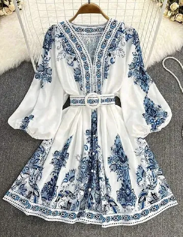 Rochie scurta SHEIN, alb/albastru