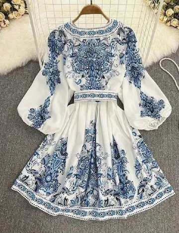 Rochie scurta SHEIN, alb/albastru