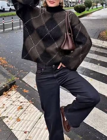 Pulover Oversize SHEIN, maro/negru