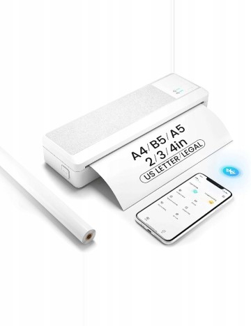 Imprimantă portabilă A4 fără cerneală, Bluetooth, 2600mAh FICHERO, alb