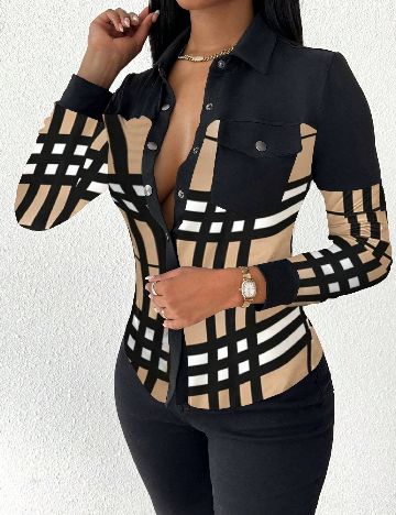 Camasa SHEIN, negru/bej