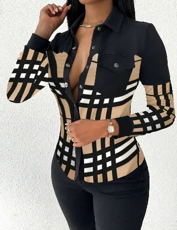 Camasa SHEIN, negru/bej