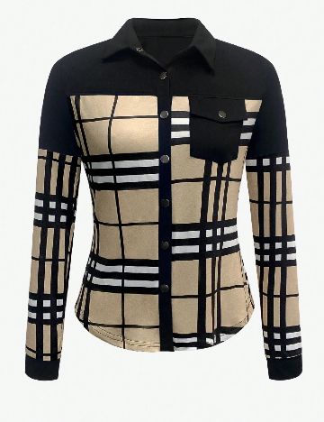 Camasa SHEIN, negru/bej