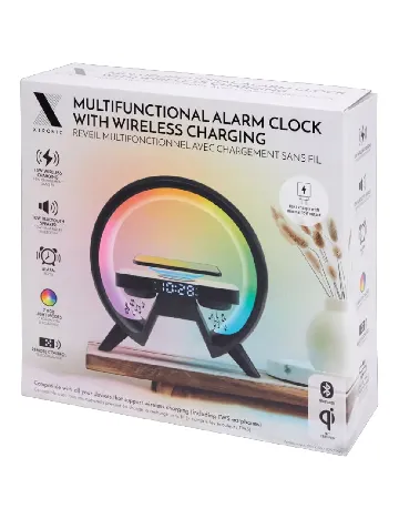 Ceas deșteptător cu încărcător wireless și iluminare LED XTRONIC, alb