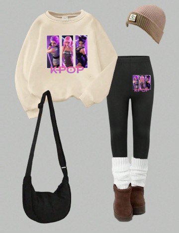 Compleu Shein Kids, crem/negru