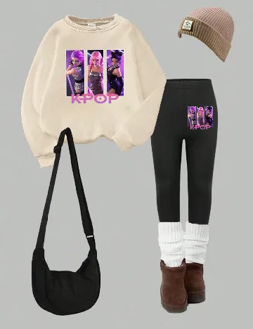 Compleu Shein Kids, crem/negru