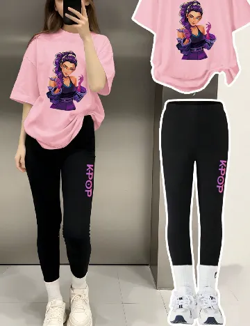 Compleu Shein Kids, roz/negru