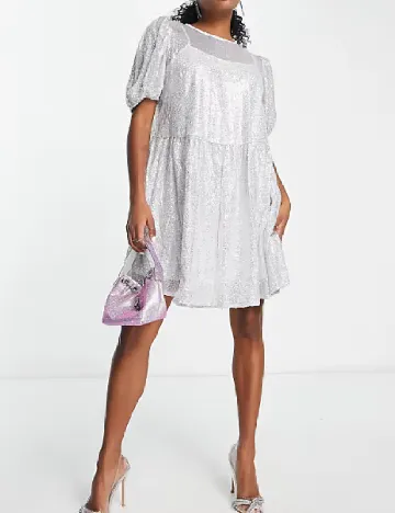 Rochie scurta Collective The Label, argintiu