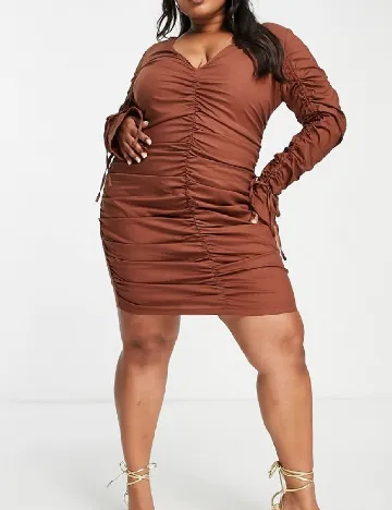 Rochie scurta SIMMI Plus Size, maro