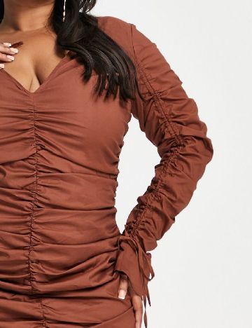 Rochie scurta SIMMI Plus Size, maro