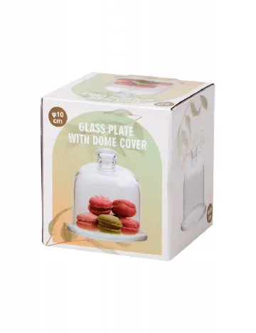 Mini platou de sticlă cu capac tip cupolă ACTION, transparent