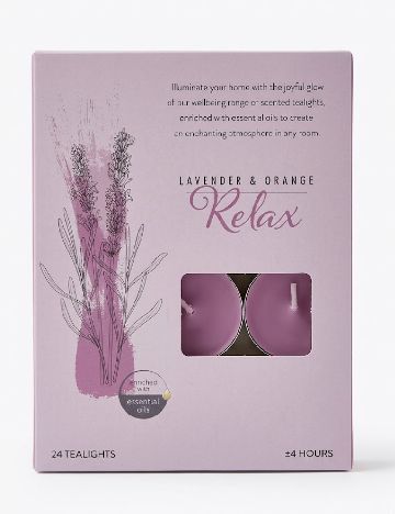 Set lumanari parfumate Lavanda & Portocale, 24 bucati ACTION, mov