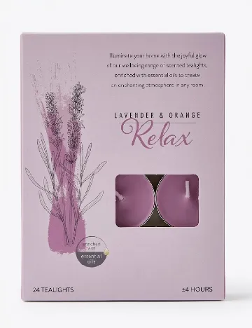 Set lumanari parfumate Lavanda & Portocale, 24 bucati ACTION, mov