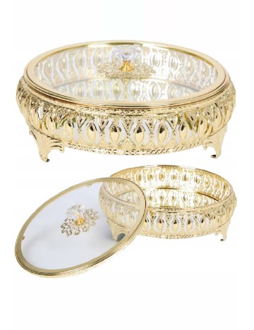 Tava rotunda cu capac sticla Home Accents, auriu