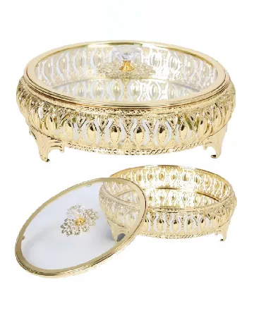 Tava rotunda cu capac sticla Home Accents, auriu