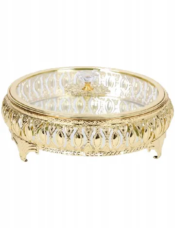 Tava rotunda cu capac sticla Home Accents, auriu