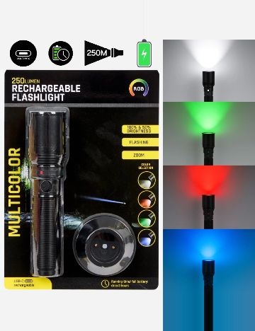 Lanternă tactică LED de 250 lumeni, reîncărcabilă, cu zoom ACTION, negru