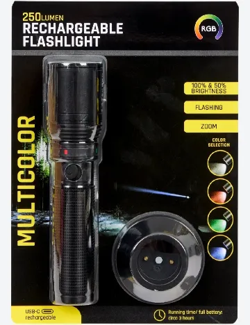 Lanternă tactică LED de 250 lumeni, reîncărcabilă, cu zoom ACTION, negru