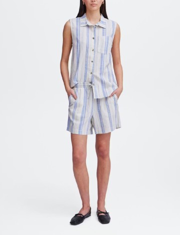 Pantaloni scurti Ichi, ecru/albastru