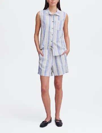 Pantaloni scurti Ichi, ecru/albastru