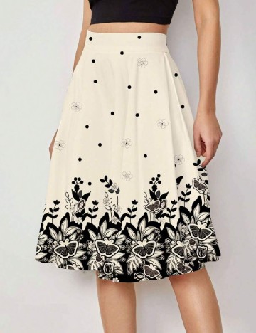 Fusta SHEIN, ecru/negru