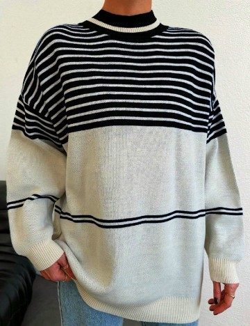 Pulover Oversize SHEIN, negru/ecru
