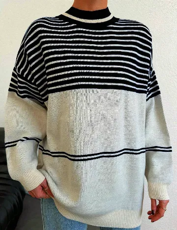 Pulover Oversize SHEIN, negru/ecru