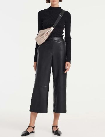 Pantaloni imitatie de piele Opus, negru