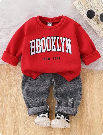 Compleu Shein Kids, rosu/gri