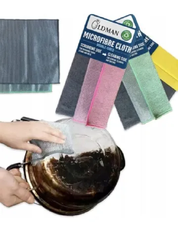 Set lavete din microfibra cu o fata abraziva 2 bucati ACTION, roz/gri