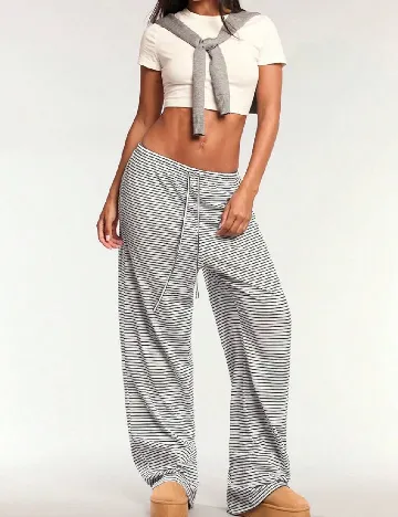 Pantaloni Forever 21, alb/negru