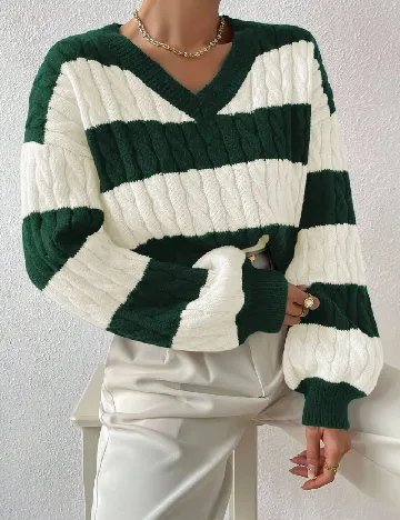 Pulover Emery Rose, verde/alb