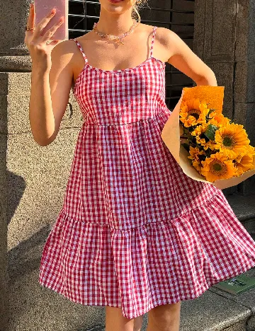 Rochie scurta SHEIN, alb/rosu