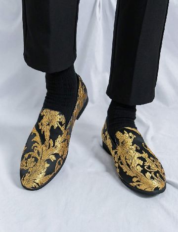 Mocasini SHEIN, negru/auriu