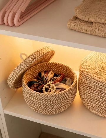 Cos de depozitare SHEIN, maro/alb