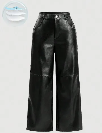 Pantaloni imitatie de piele SHEIN CURVE, negru