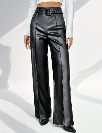 Pantaloni imitatie de piele SHEIN, negru
