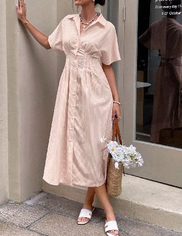 Rochie medie SHEIN, piersica/alb