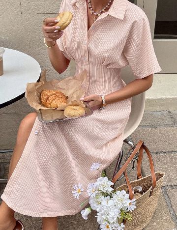 Rochie medie SHEIN, piersica/alb