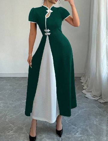 Rochie lunga SHEIN, verde/alb