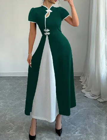 Rochie lunga SHEIN, verde/alb